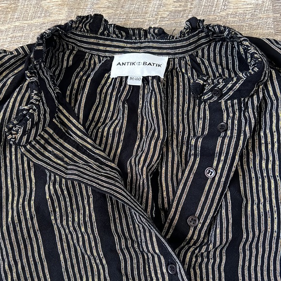 Antik Batik Black & Gold Striped Top Size M/40 - Picture 2 of 9